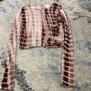 SHEIN Pink and Brown Tie-Dye Crop Top Long Sleeve Size XS